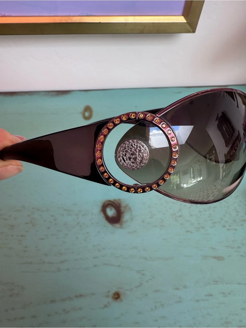 Vintage Versace Metallic Oversized Sunglasses with Brown Lenses